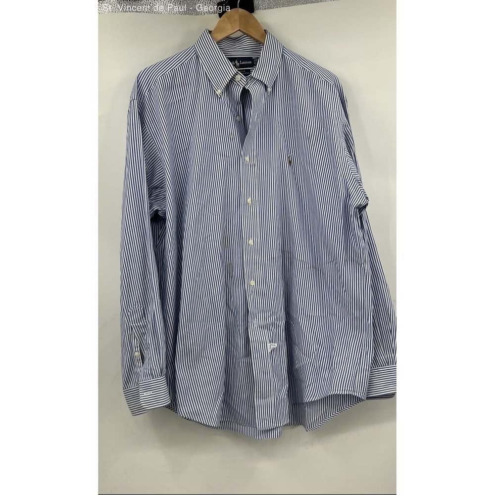 Ralph Lauren Striped Yarmouth LS Dress Shirt Mens XL 100% Cotton Pinpoint Oxford